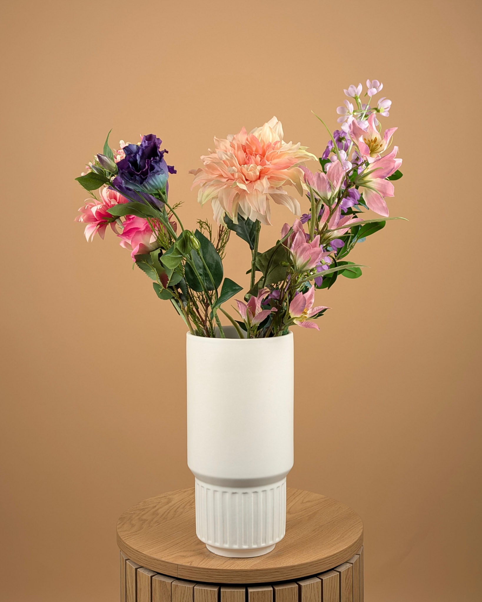 Zijdeboeket Elira – Paars / Perzik – 55 cm