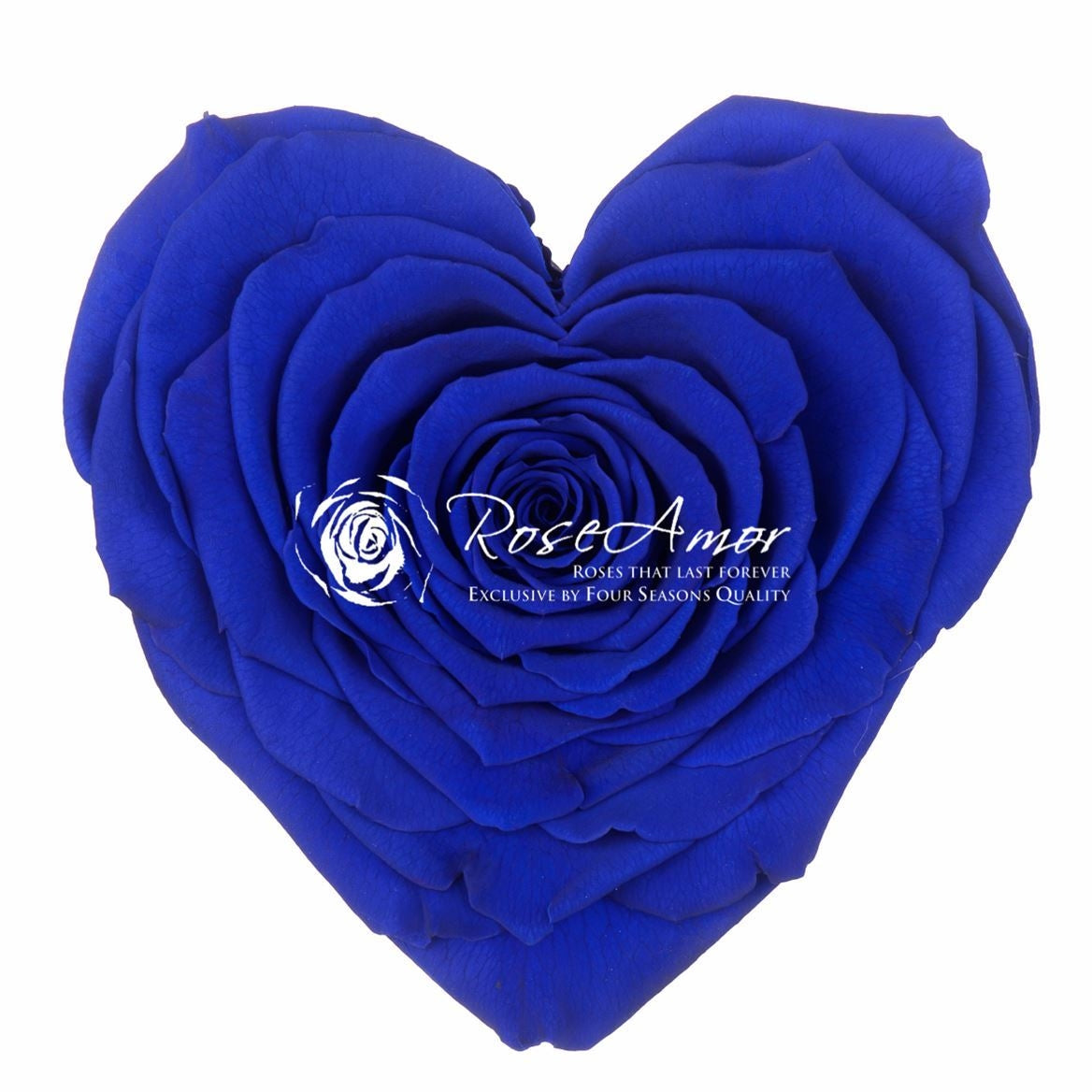 Preserved blue roses heart in a gift box