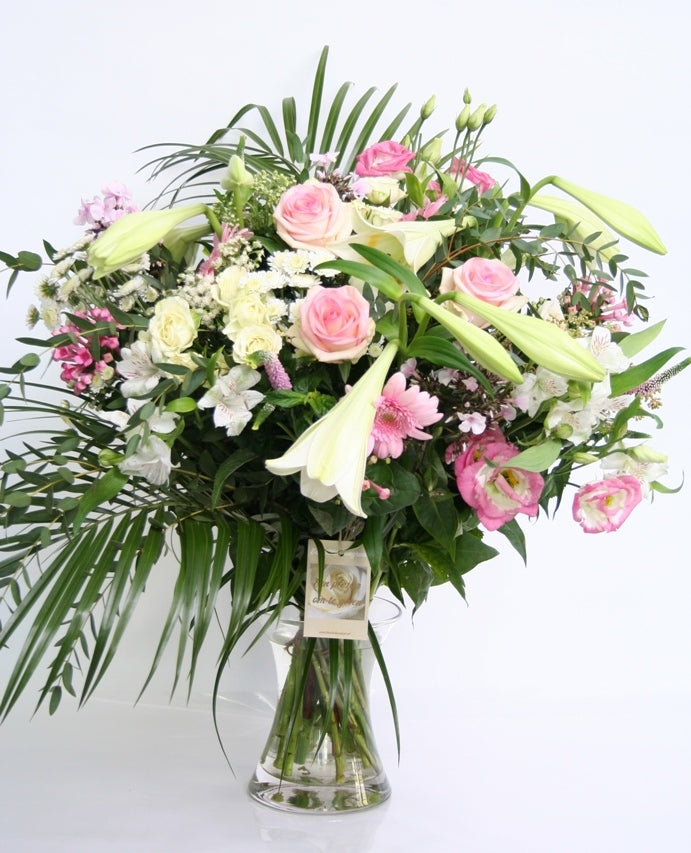 Bouquet fleurs de tendresse blanche rose merci