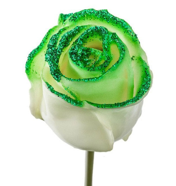 Wax roses bouquet white with green glitter