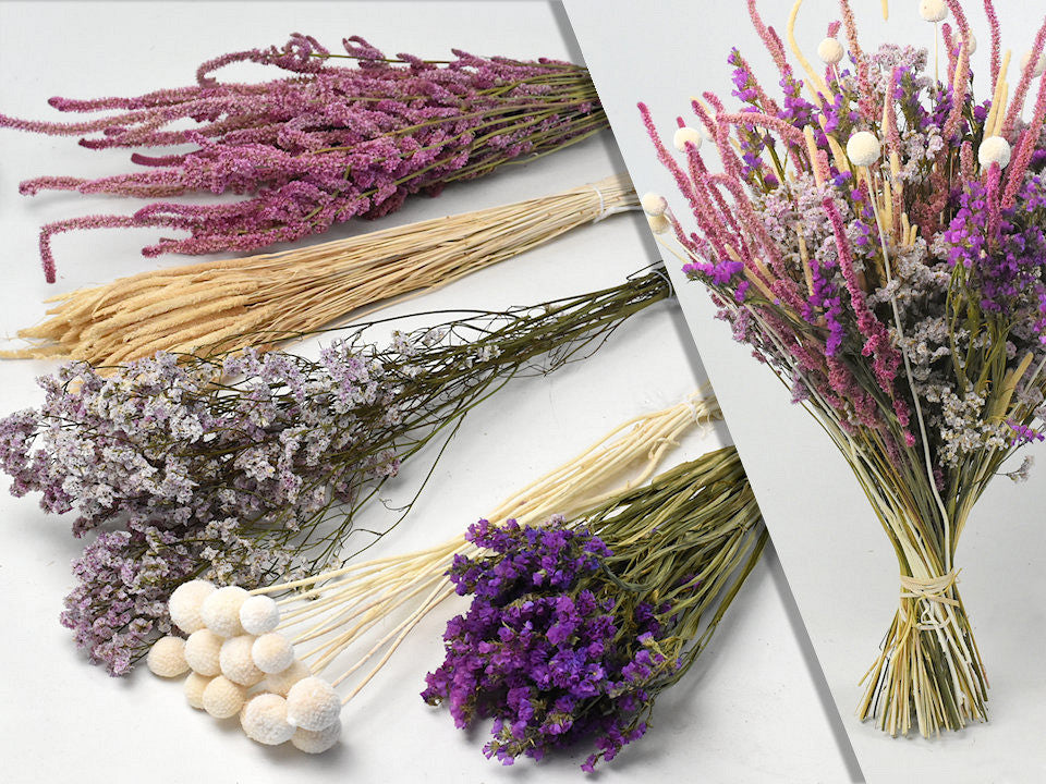 Bouquet de fleurs sèches Bouquet blanc / rose / violet xl