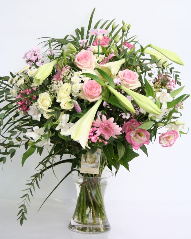 Boeket Tendresse roze wit Gefeliciteerd