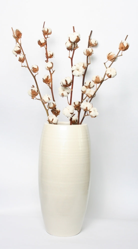 5 cotton branches with 8 balls in a white vase