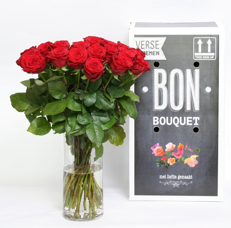 30 Roses rouges Bouquet de grandes roses fluide