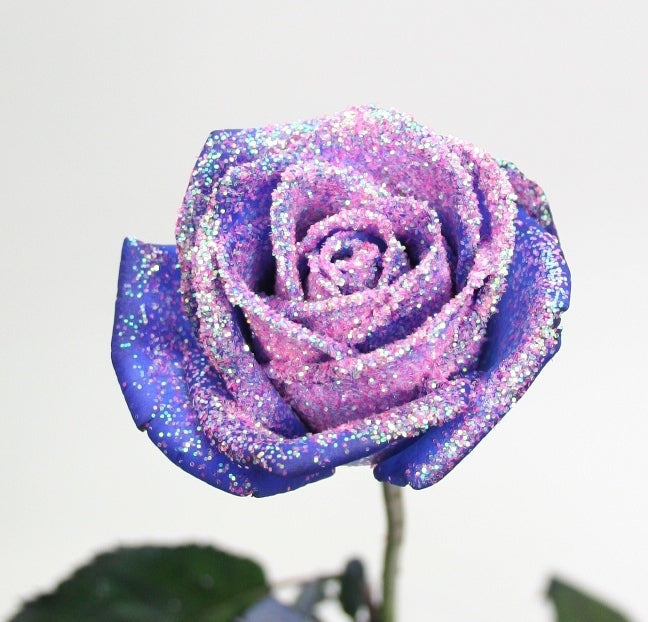 Bouquet de roses bleues avec des paillettes roses