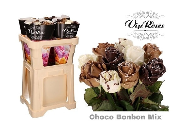 Bouquet von 10 großen Wachsrosen Choco Bonbon Mix