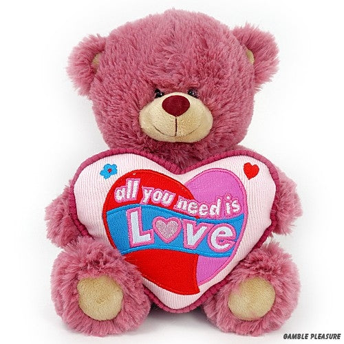 Cuddly bear old pink with heart pillow