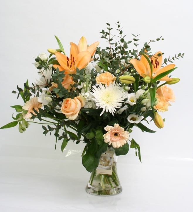 Boeket bloemen Tendresse Oranje Peach Gefeliciteerd