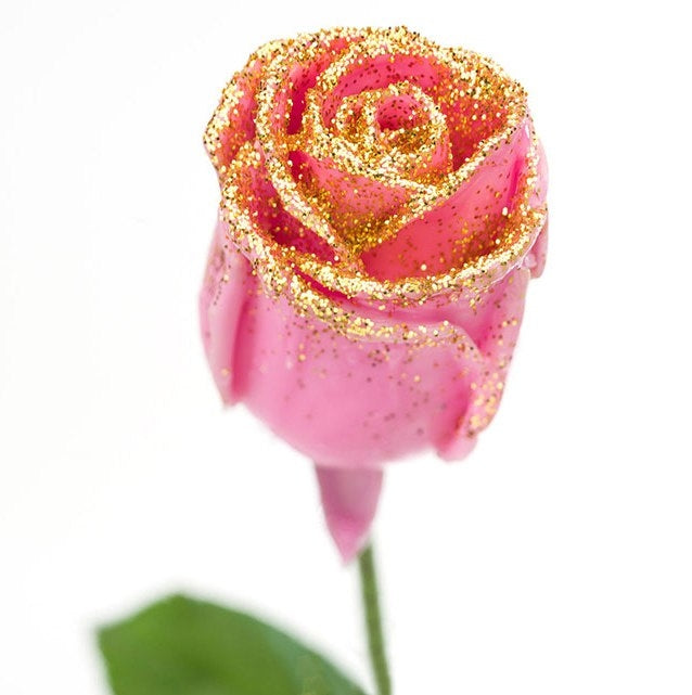 Wachsrosen Bouquet Pink mit goldenem Glitzer