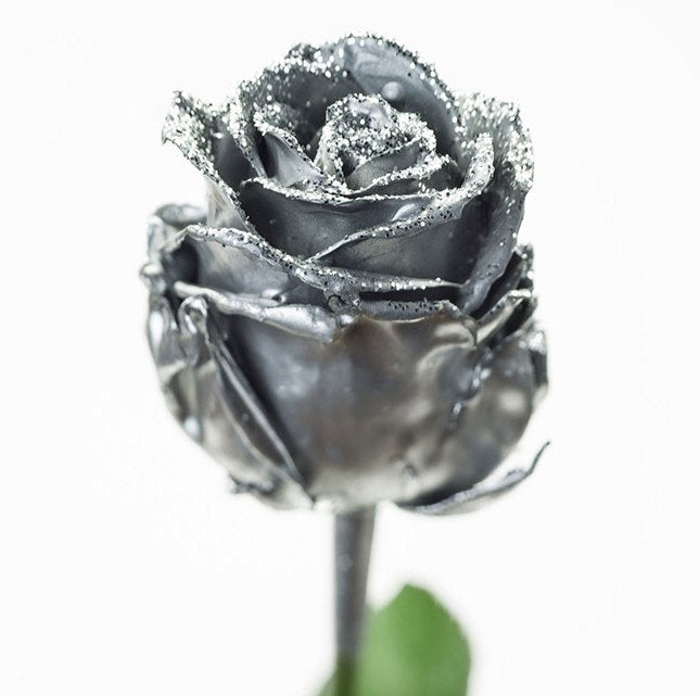 Wachsrosen Bouquet Silber mit Silberglitter