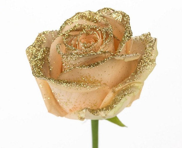 Blumenstrauß von Lange Peach Roses mit goldenem Glitzer