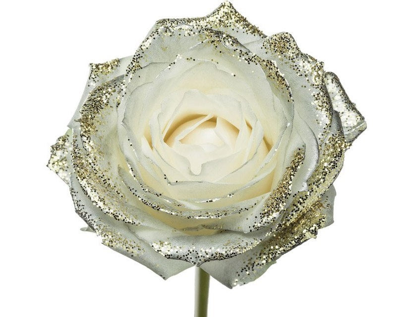 Blumenstrauß langer weißer Rosen mit Mutter -Pearl -Glitzer