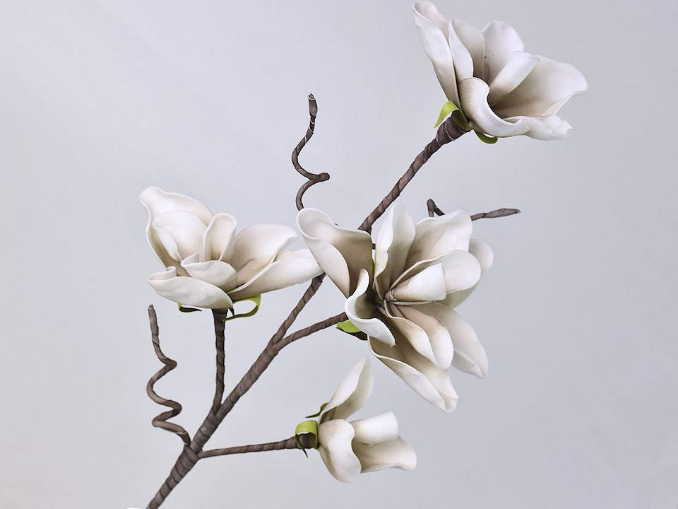 Branche de fleur en mousse blanc / gris 70 cm